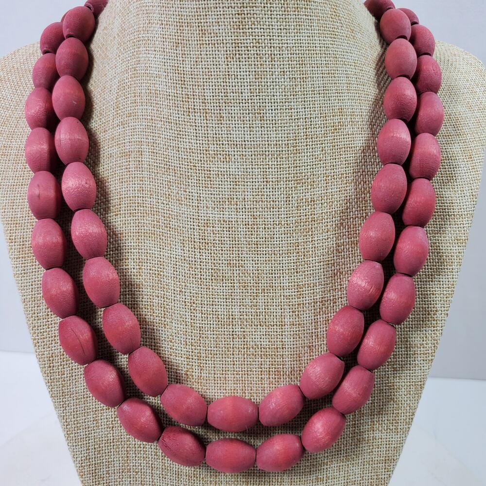 Vintage Hooli Wood Bead Necklace Pink 48 Inch Pullover